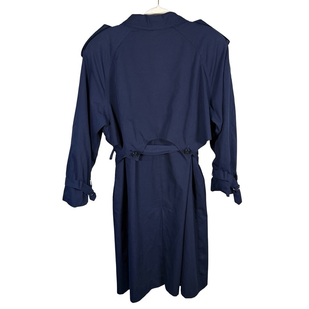 Image Navy Belted Trench Coat Size L or XL Classic Minimalist Outerwear - Picture 3 of 15